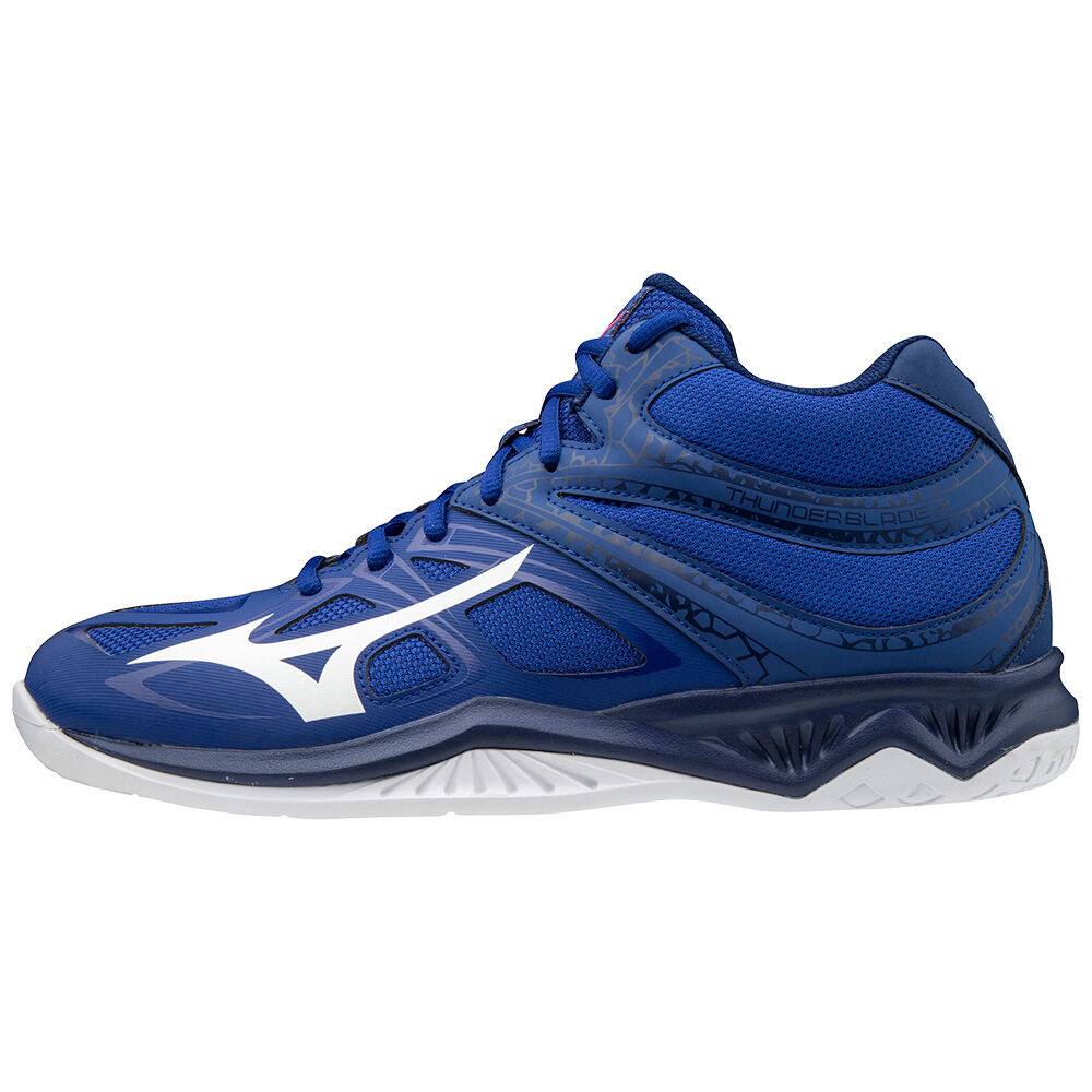 Mens Mizuno Thunder Blade 2 Mid Volleyball Shoes Blue/White/Pink Philippines (YGVJEZ853)